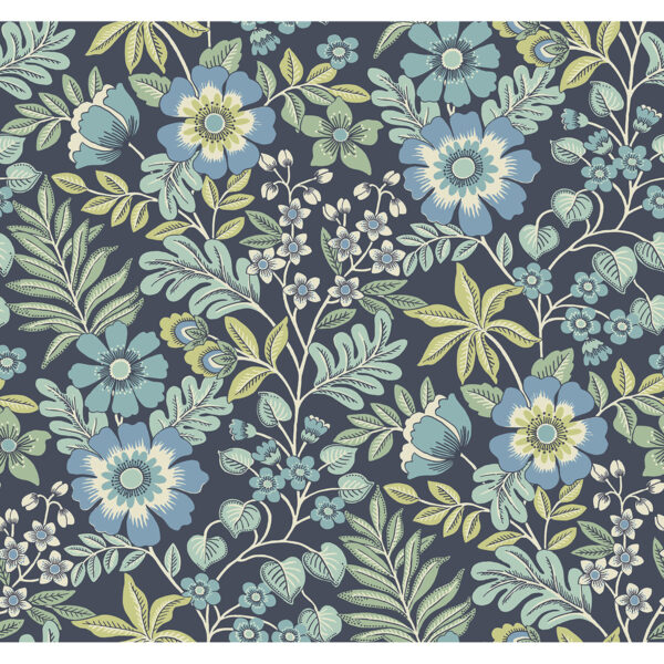 0058545 voysey navy floral wallpaper