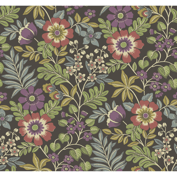 0058548 voysey brown floral wallpaper