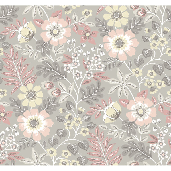 0058554 voysey pink floral wallpaper