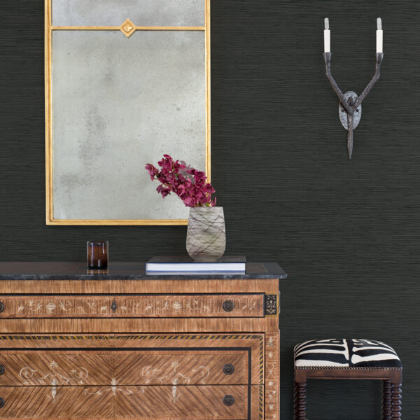Kira Charcoal Hemp Grasscloth Wallpaper - Image 2
