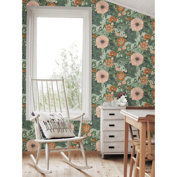 Victoria Green Floral Nouveau Wallpaper - Image 2