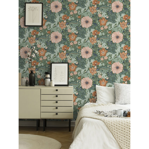 Victoria Green Floral Nouveau Wallpaper - Image 3