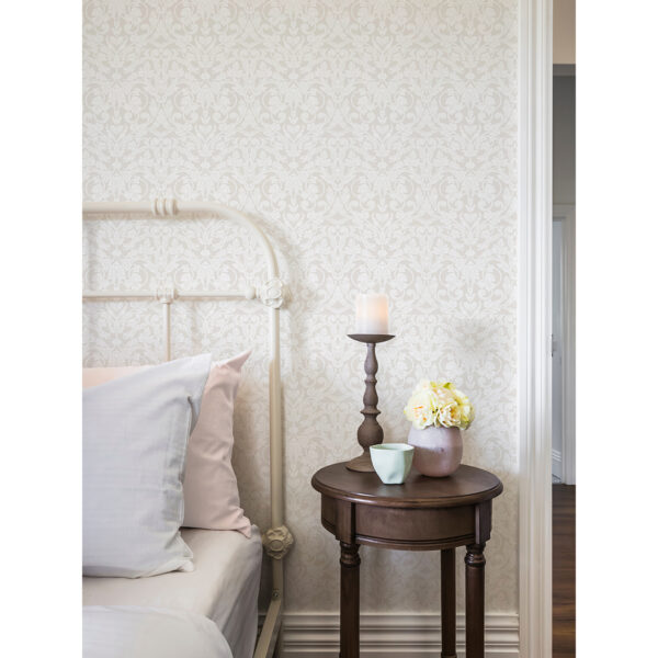 Rosali Cream Scroll Damask Wallpaper - Image 2