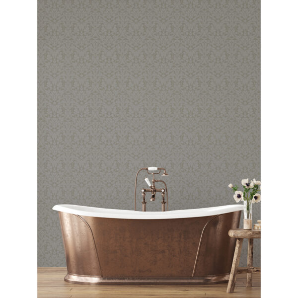 Rosali Grey Scroll Damask Wallpaper - Image 3
