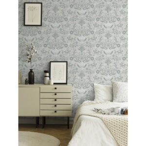 Ostanskar Light Grey Retro Floral Wallpaper