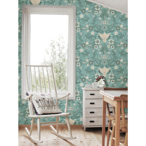 Ostanskar Turquoise Retro Floral Wallpaper
