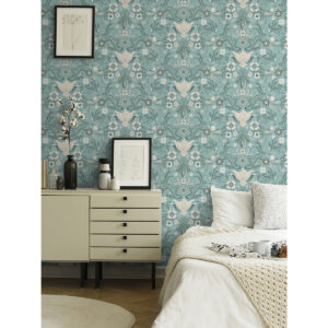 Ostanskar Turquoise Retro Floral Wallpaper