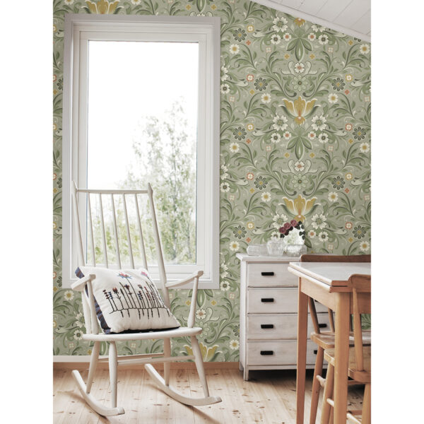 Ostanskar Green Retro Floral Wallpaper - Image 2