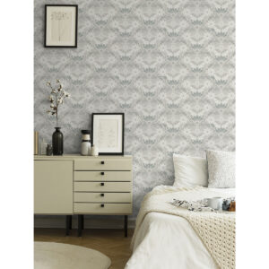 Klockrike Light Grey Botanical Damask Wallpaper