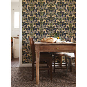 Kurre Dark Blue Woodland Damask Wallpaper