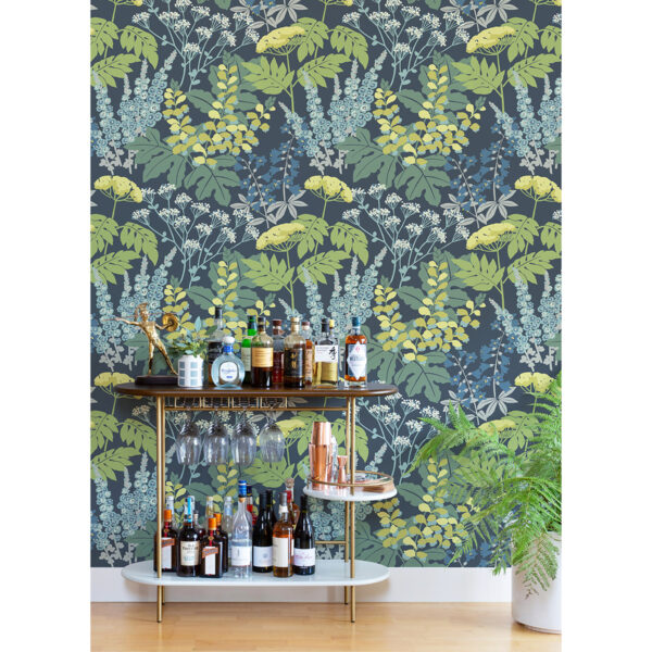 Brie Dark Blue Forest Flowers Wallpaper - Image 3