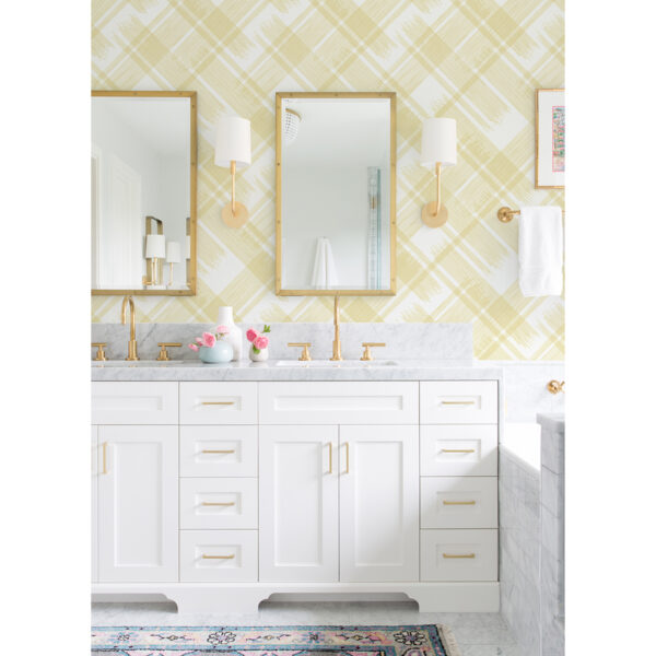 Zag Yellow Modern Plaid Wallpaper - Image 3