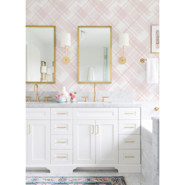 Zag Pink Modern Plaid Wallpaper - Image 2