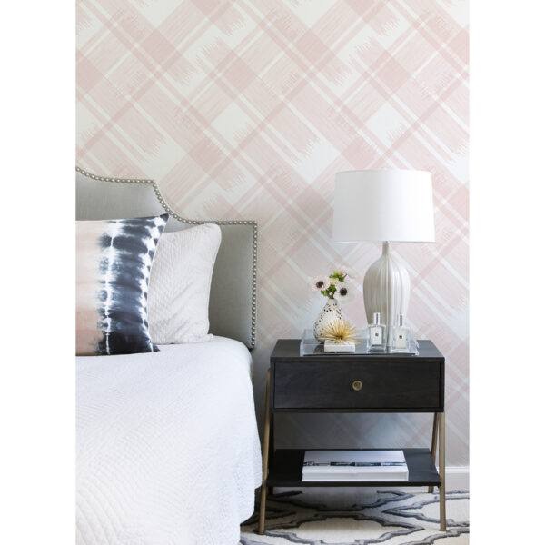 Zag Pink Modern Plaid Wallpaper - Image 3