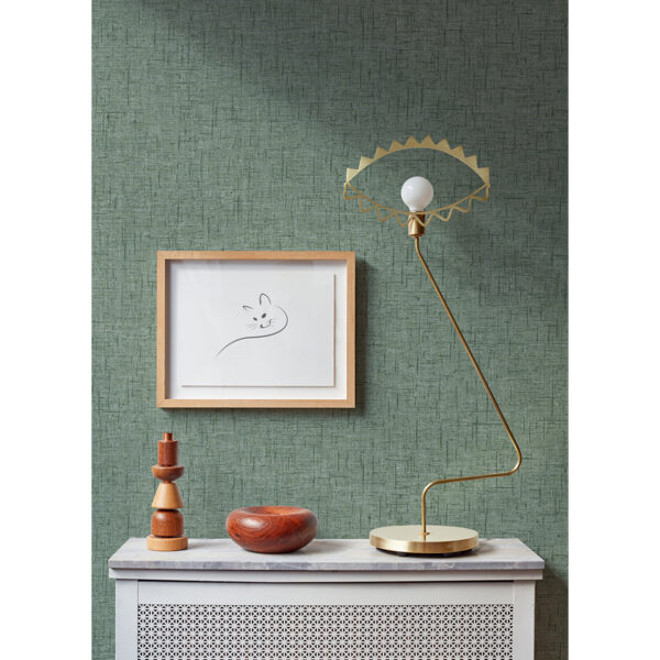 Bentley Green Faux Linen Wallpaper - Image 2