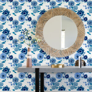 Essie Blue Painterly Floral Wallpaper