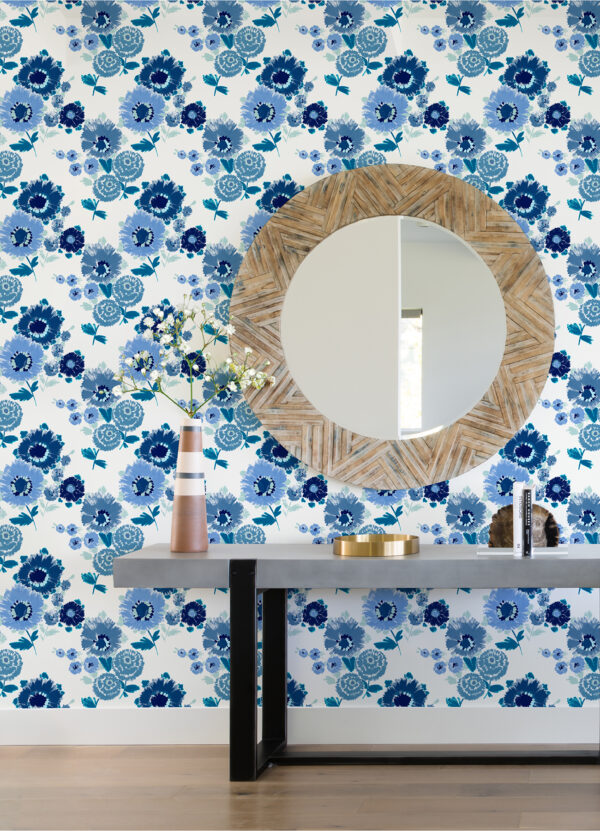 Essie Blue Painterly Floral Wallpaper - Image 2