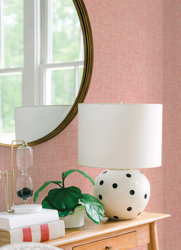 Emerson Coral Faux Linen Wallpaper - Image 2