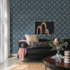 Livia Dark Blue Trellis Wallpaper - Image 2