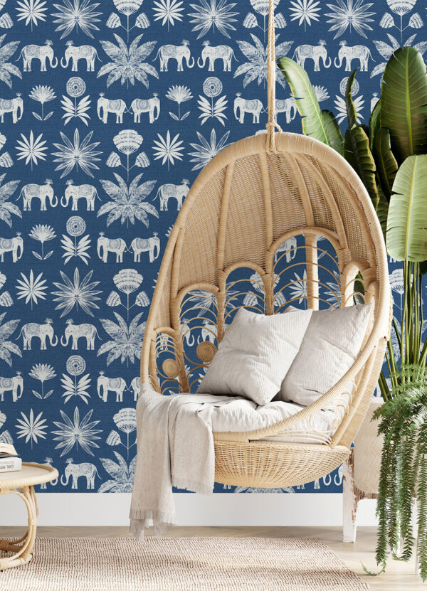 Bazaar Blue Elephant Oasis Wallpaper - Image 2