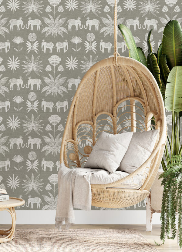 Bazaar Grey Elephant Oasis Wallpaper - Image 2