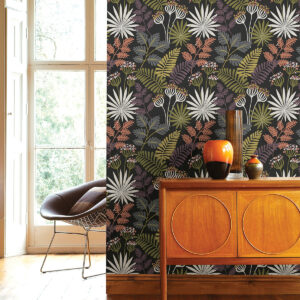 Praslin Black Botanical Wallpaper