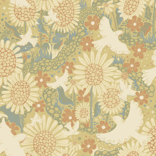 0064821 dromma coral songbirds and sunflowers wallpaper