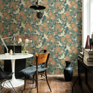 Dr√∂mma Teal Songbirds and Sunflowers Wallpaper