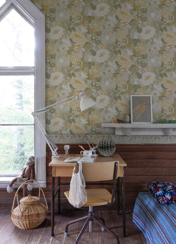 0064851 vaxa light grey rabbits rosehips wallpaper