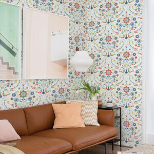 Britt Multicolor Embroidered Damask Wallpaper