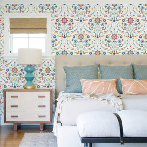 Britt Multicolor Embroidered Damask Wallpaper
