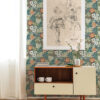 Karina Teal Wildflower Garden Wallpaper - Image 2