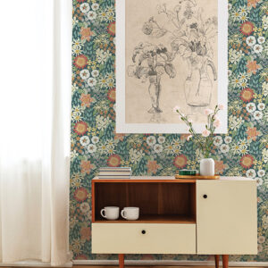 Karina Teal Wildflower Garden Wallpaper