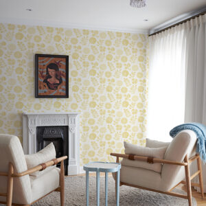 Inge Yellow Floral Block Print Wallpaper