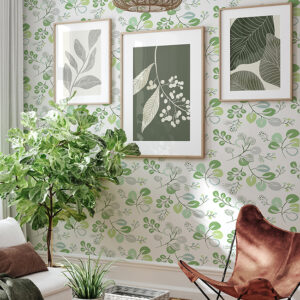 Jonah Light Green Leaf Trail Wallpaper