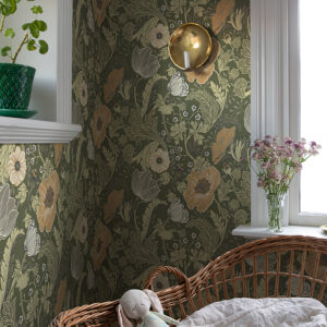 Anemone Green Floral Wallpaper