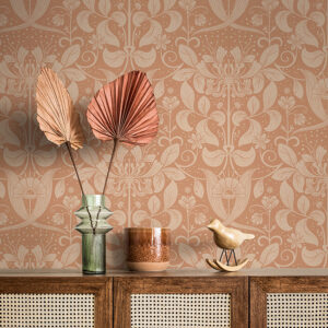 Berit Coral Floral Crest Wallpaper