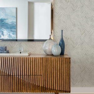 Amesemi Off-White Distressed Herringbone Wallpaper