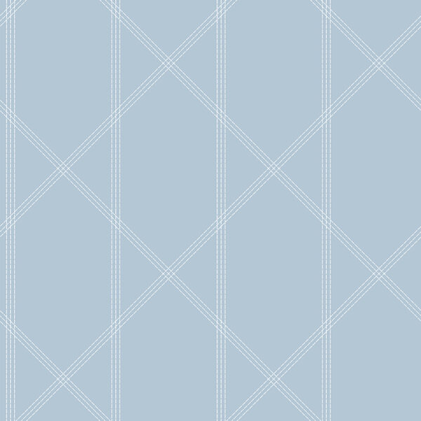 Walcott Light Blue Stitched Trellis Wallpaper