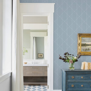 Walcott Light Blue Stitched Trellis Wallpaper