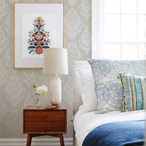 Arlie Light Grey Botanical Damask Wallpaper