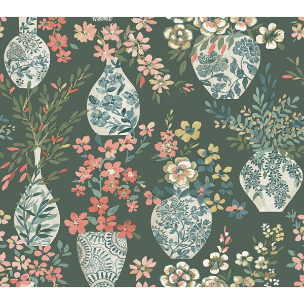 0087030 harper green floral vase wallpaper