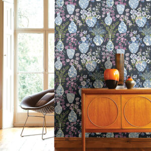 Harper Charcoal Floral Vase Wallpaper