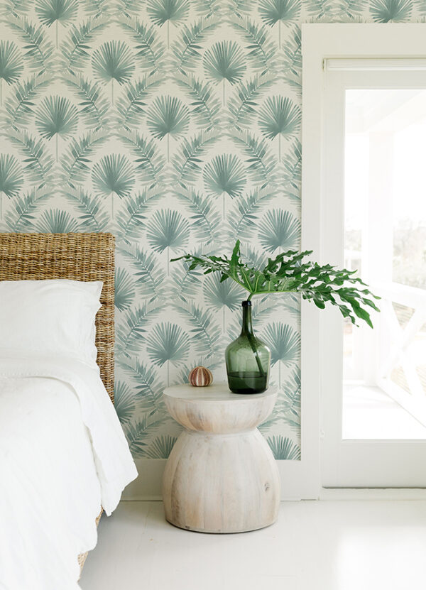0087458 calla teal painted palm wallpaper