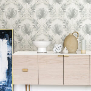 Calla Grey Painted Palm Wallpaper