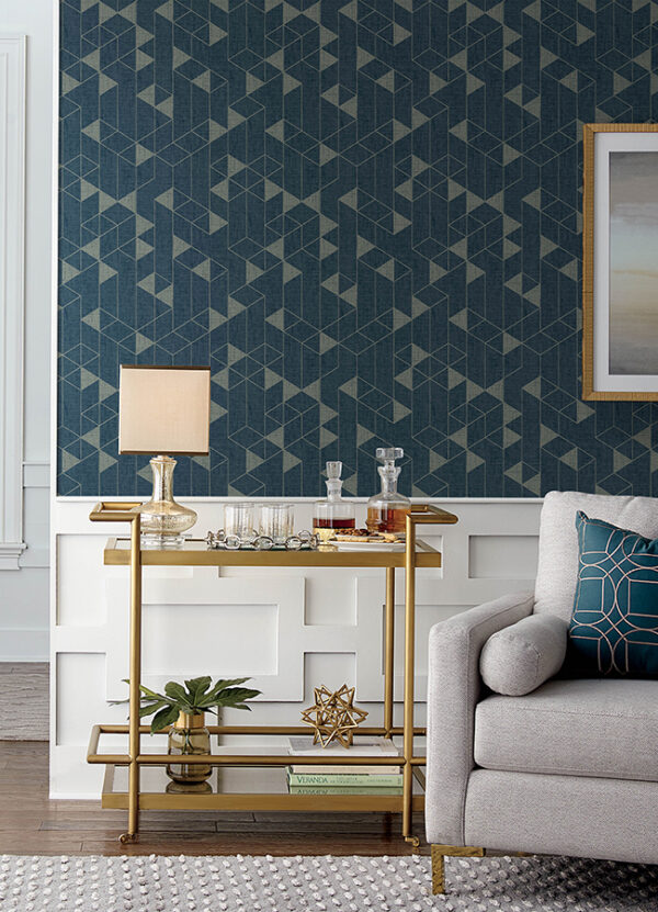 Fairbank Navy Linen Geometric Wallpaper by Scott Living - Image 2
