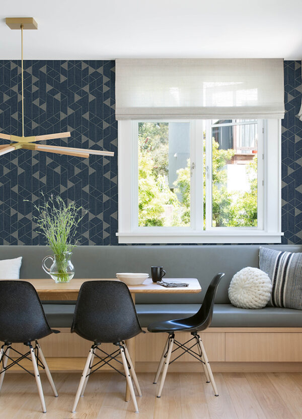 Fairbank Navy Linen Geometric Wallpaper by Scott Living - Image 4