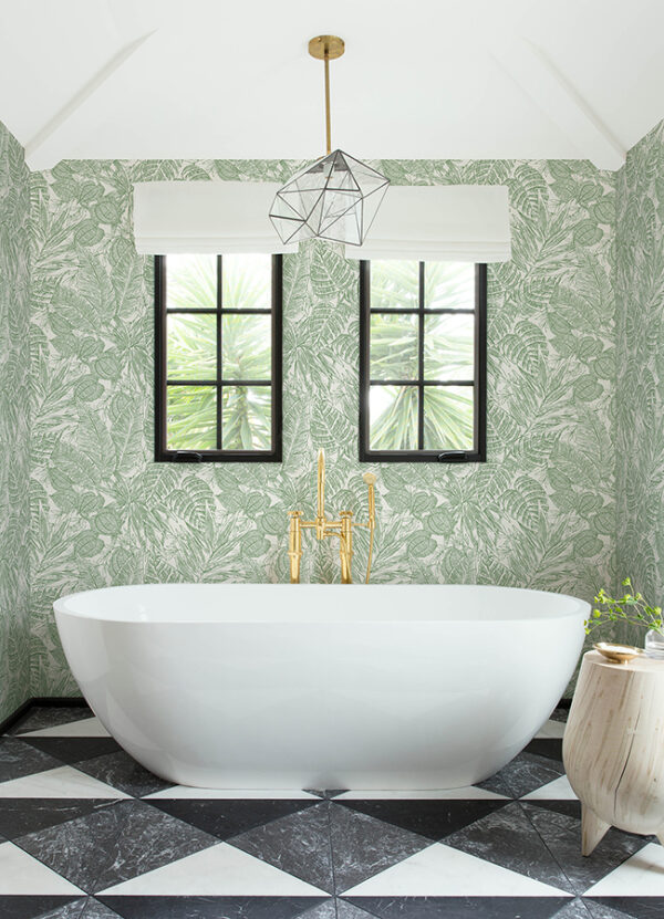 Brentwood Green Palm Leaves Wallpaper by Scott Living - Image 4