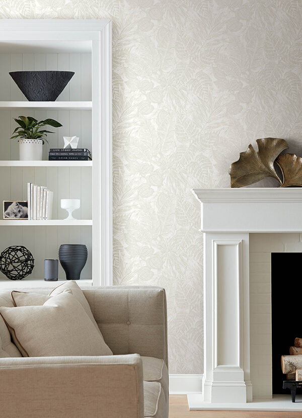 Brentwood Bone Palm Leaves Wallpaper by Scott Living - Image 2