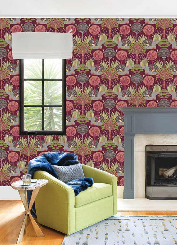 Mandeville Raspberry Tropical Paradise Wallpaper by Scott Living - Image 3